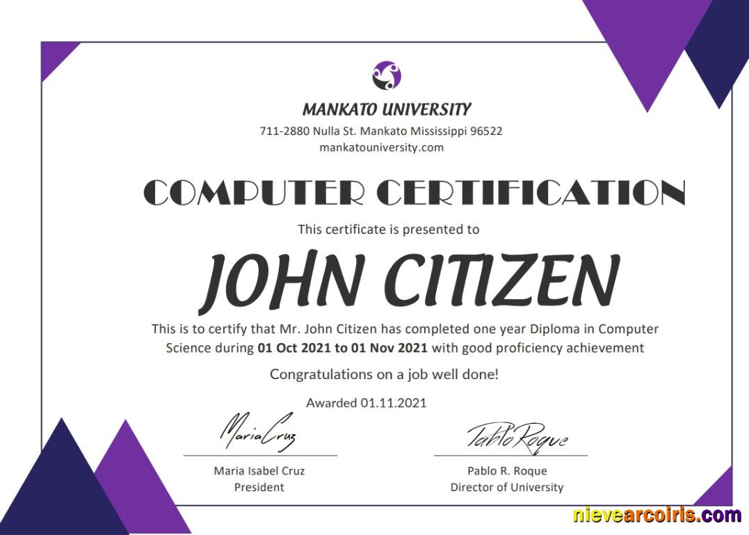 USA Computer Diploma Certificate